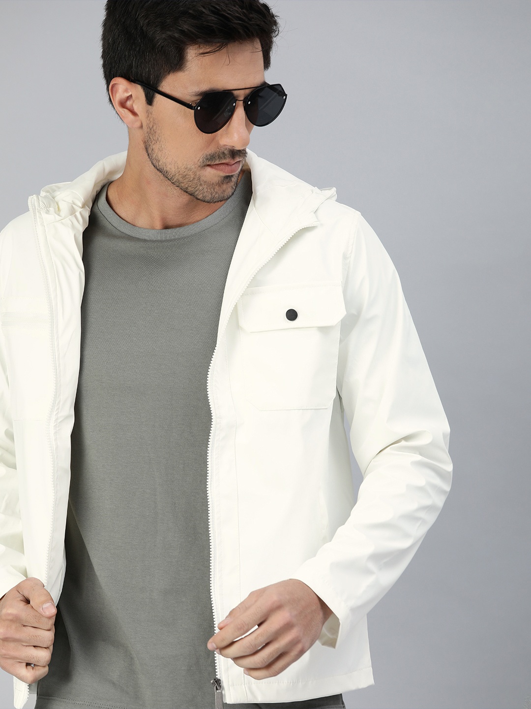 

WROGN Men White Solid Hooded Tailored Jacket