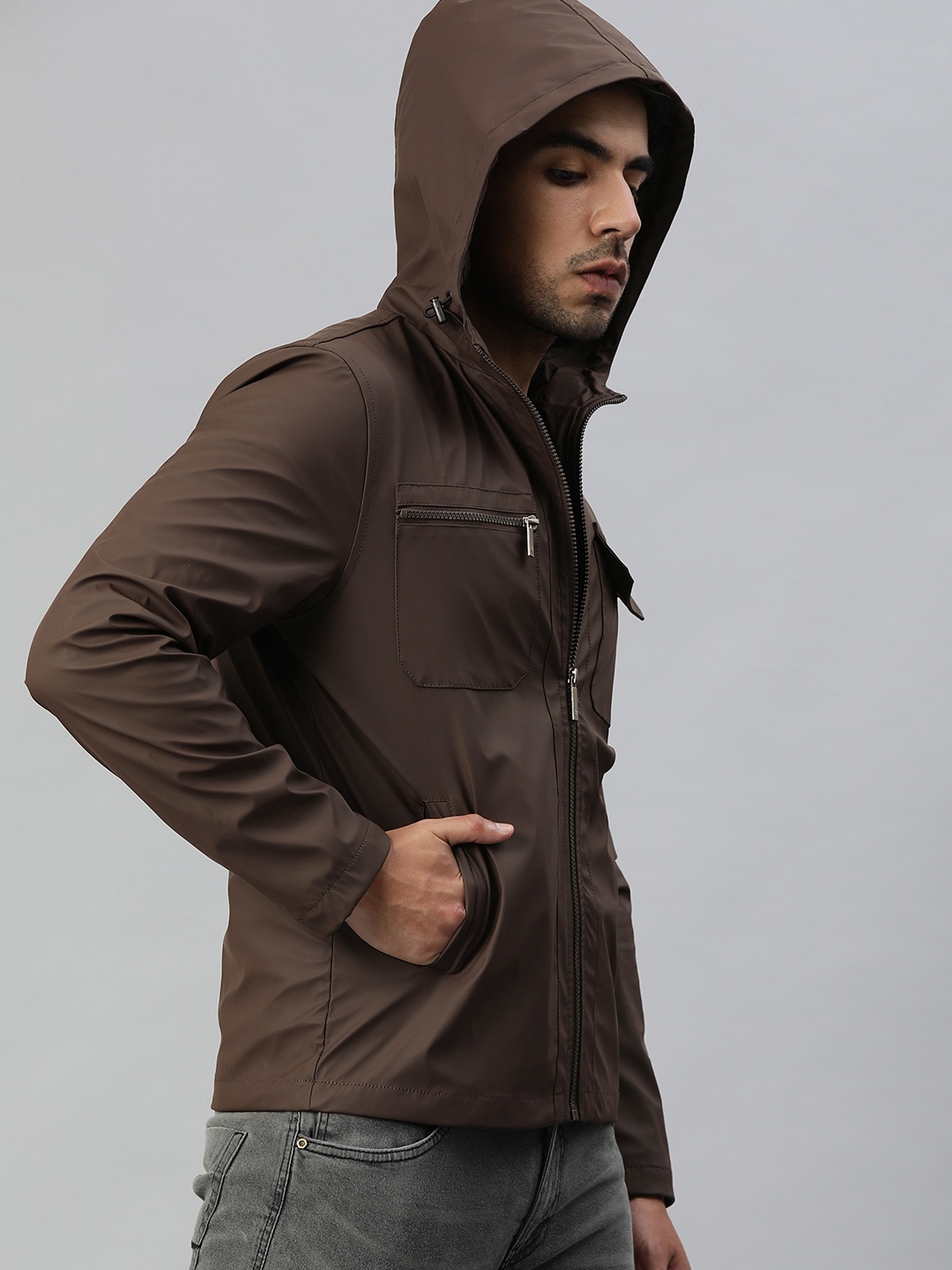

WROGN Men Brown Solid Sporty Jacket