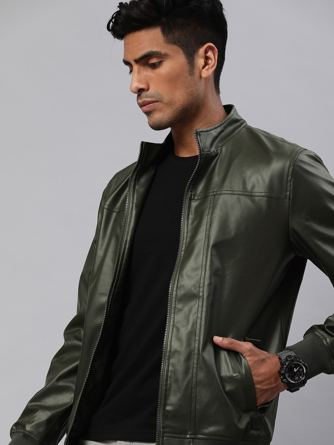 

WROGN Men Olive Green Solid Tailored Jacket