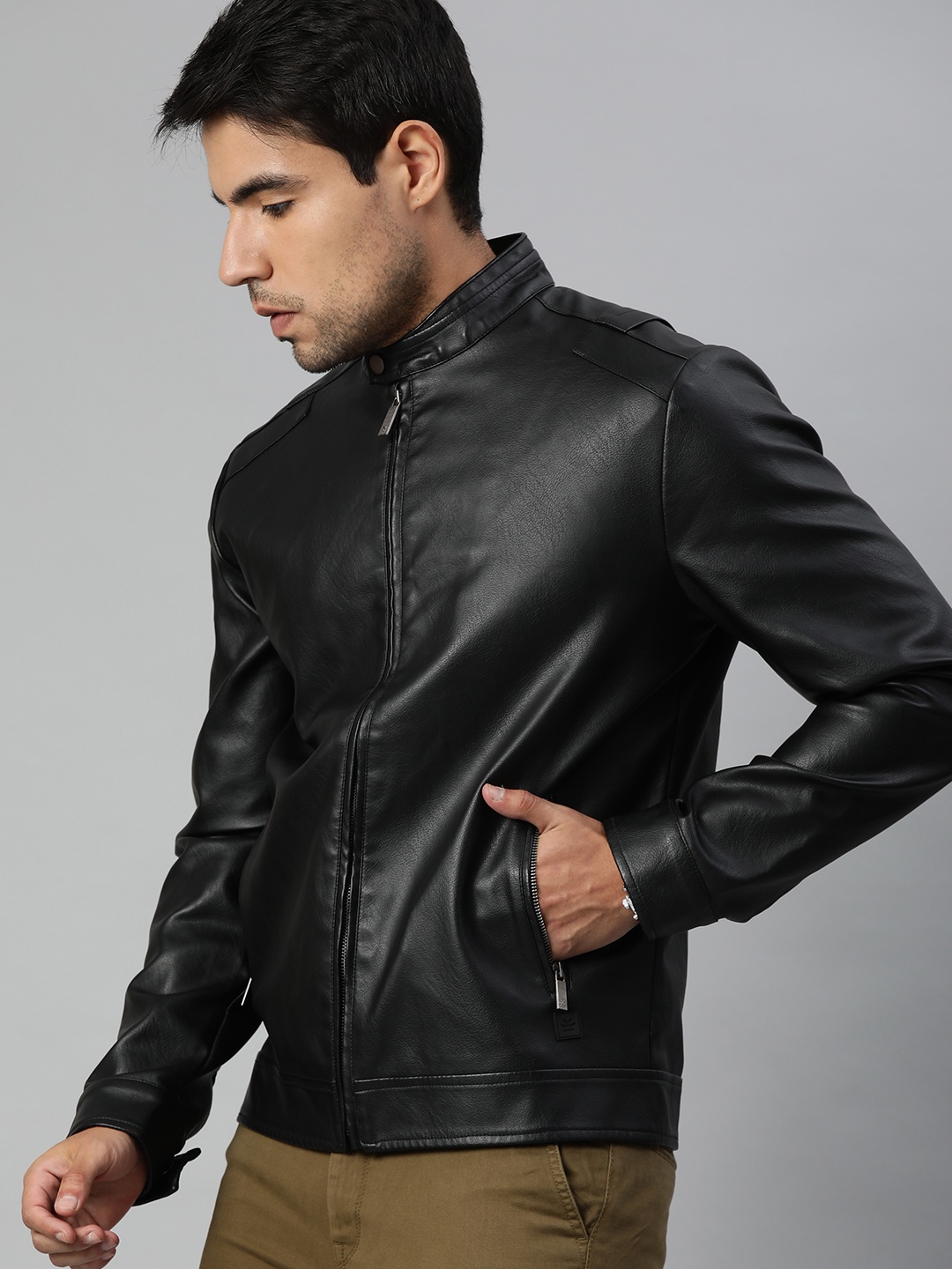 

WROGN Men Black Solid Biker Jacket