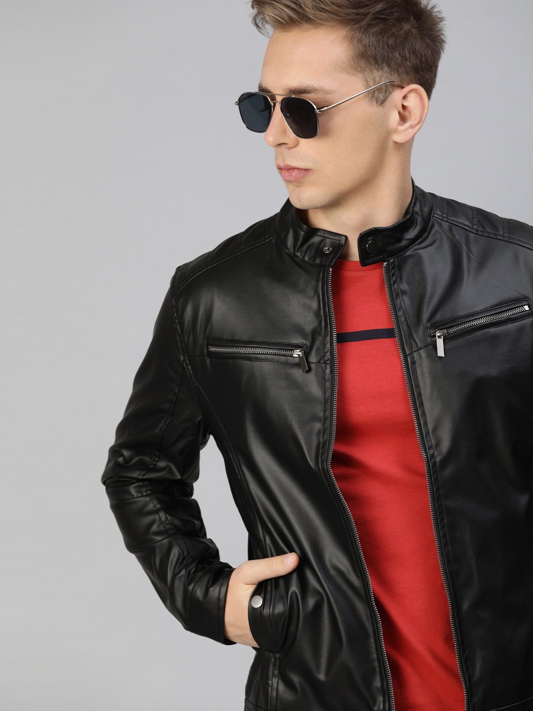 

WROGN Men Black Solid Biker Jacket