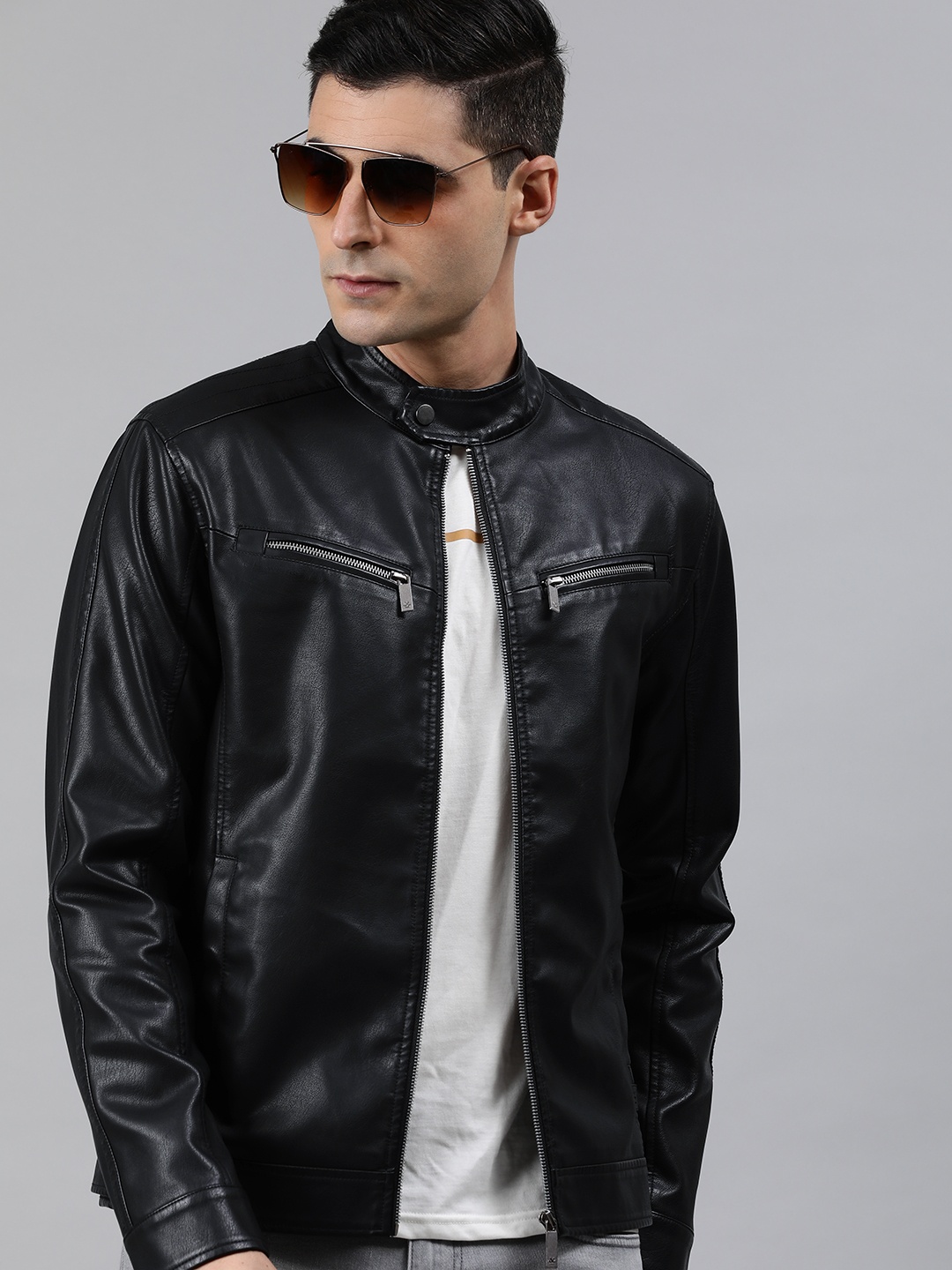 

WROGN Men Black Solid Biker PU Jacket