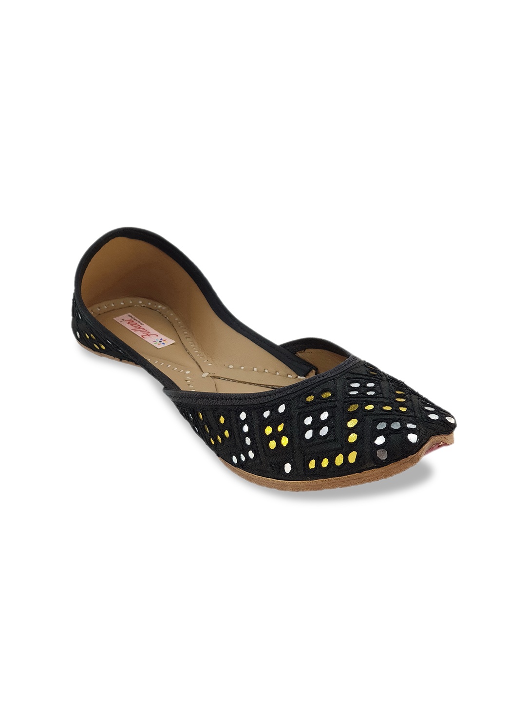 

Fulkari Women Black Embellished Leather Mojaris