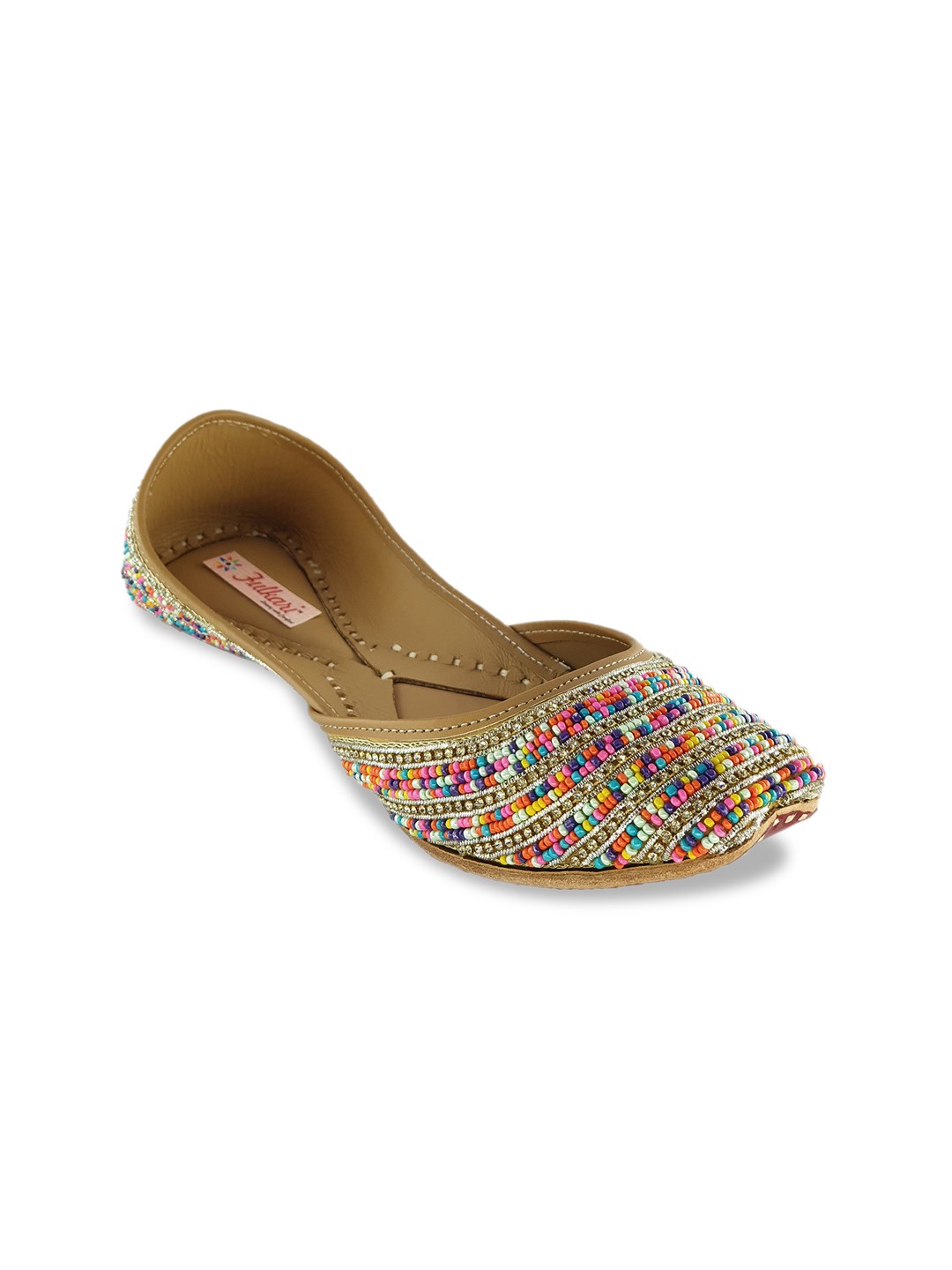 

Fulkari Women Silver-Toned Embellished Leather Mojaris
