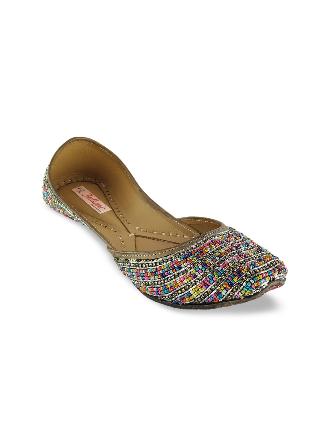 

Fulkari Women Multicoloured Embellished Leather Mojaris, Multi