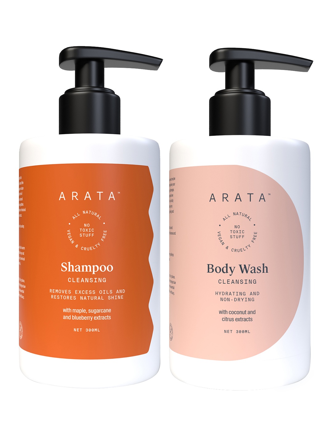 

ARATA Unisex Pack of 2 Natural Bath Essentials (300 ml each), Peach