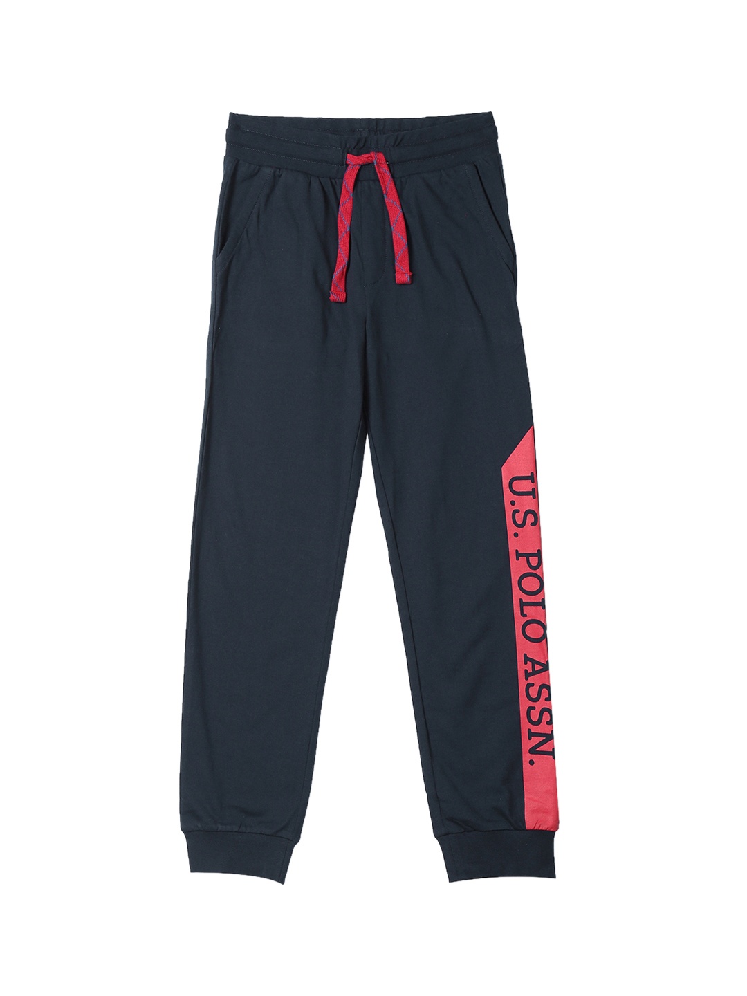 

U.S. Polo Assn. Kids Boys Navy Blue & Red Brand Logo Print Straight-Fit Joggers