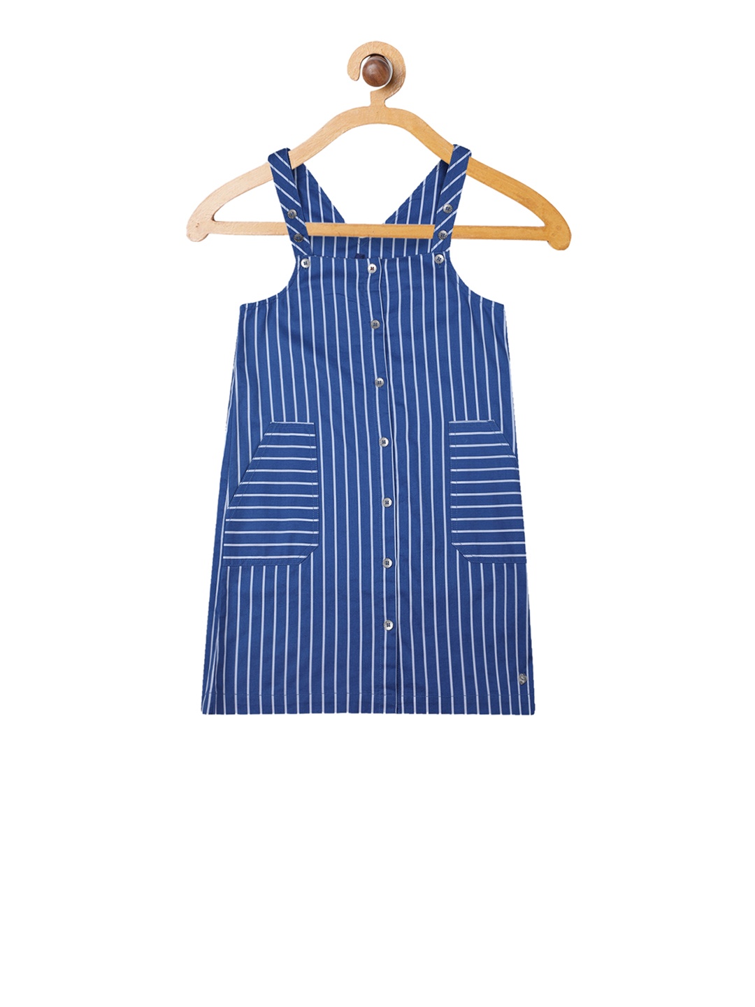 

Blue Giraffe Girls Blue & White Striped Pinafore Dress