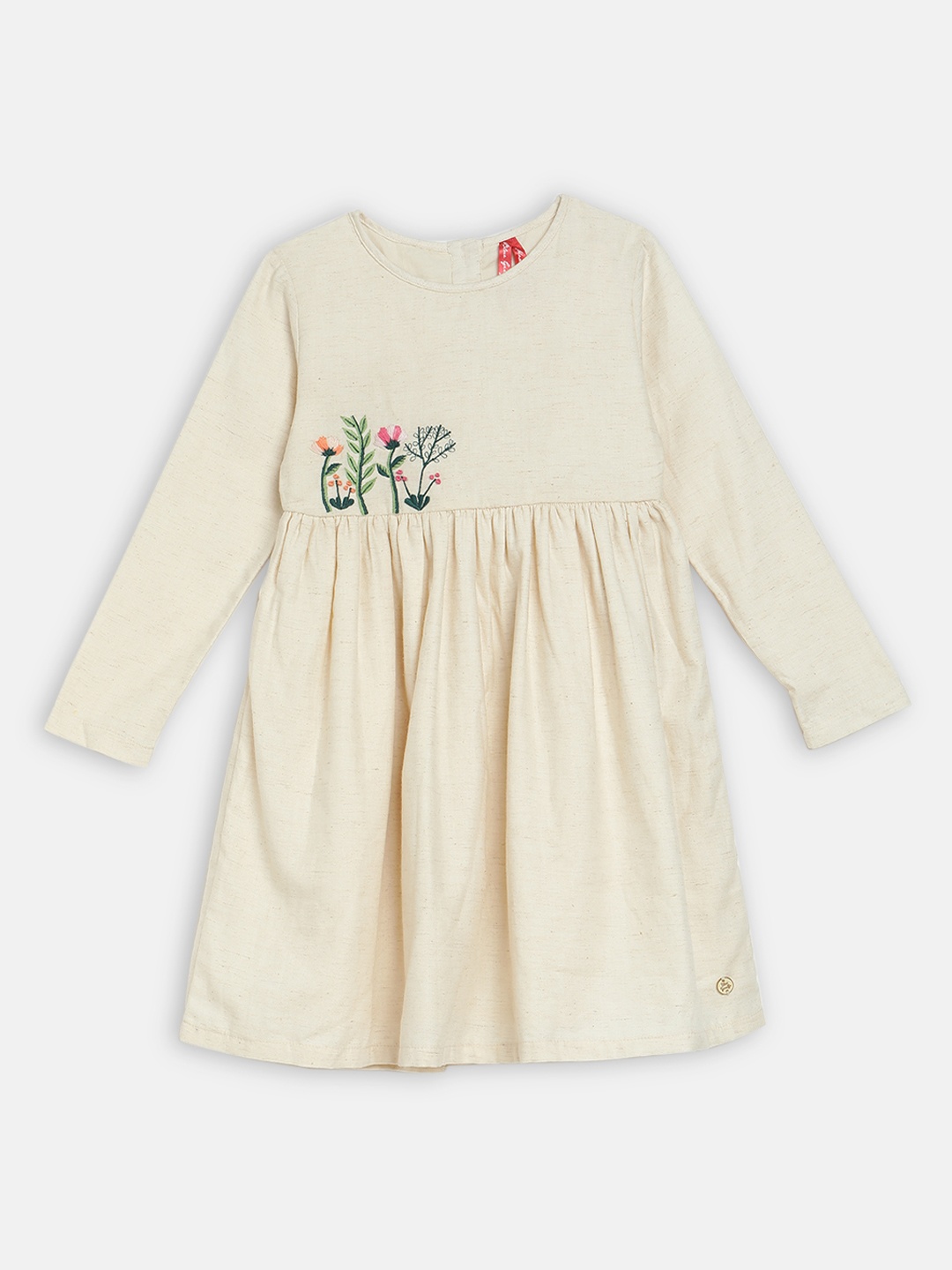 

Blue Giraffe Girls Cream-Coloured Solid Fit and Flare Dress