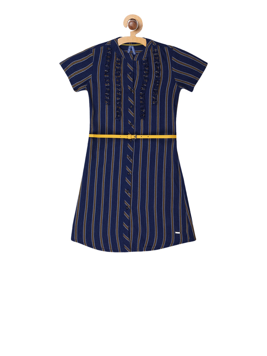 

Blue Giraffe Girls Navy Blue & Brown Striped Shirt Dress