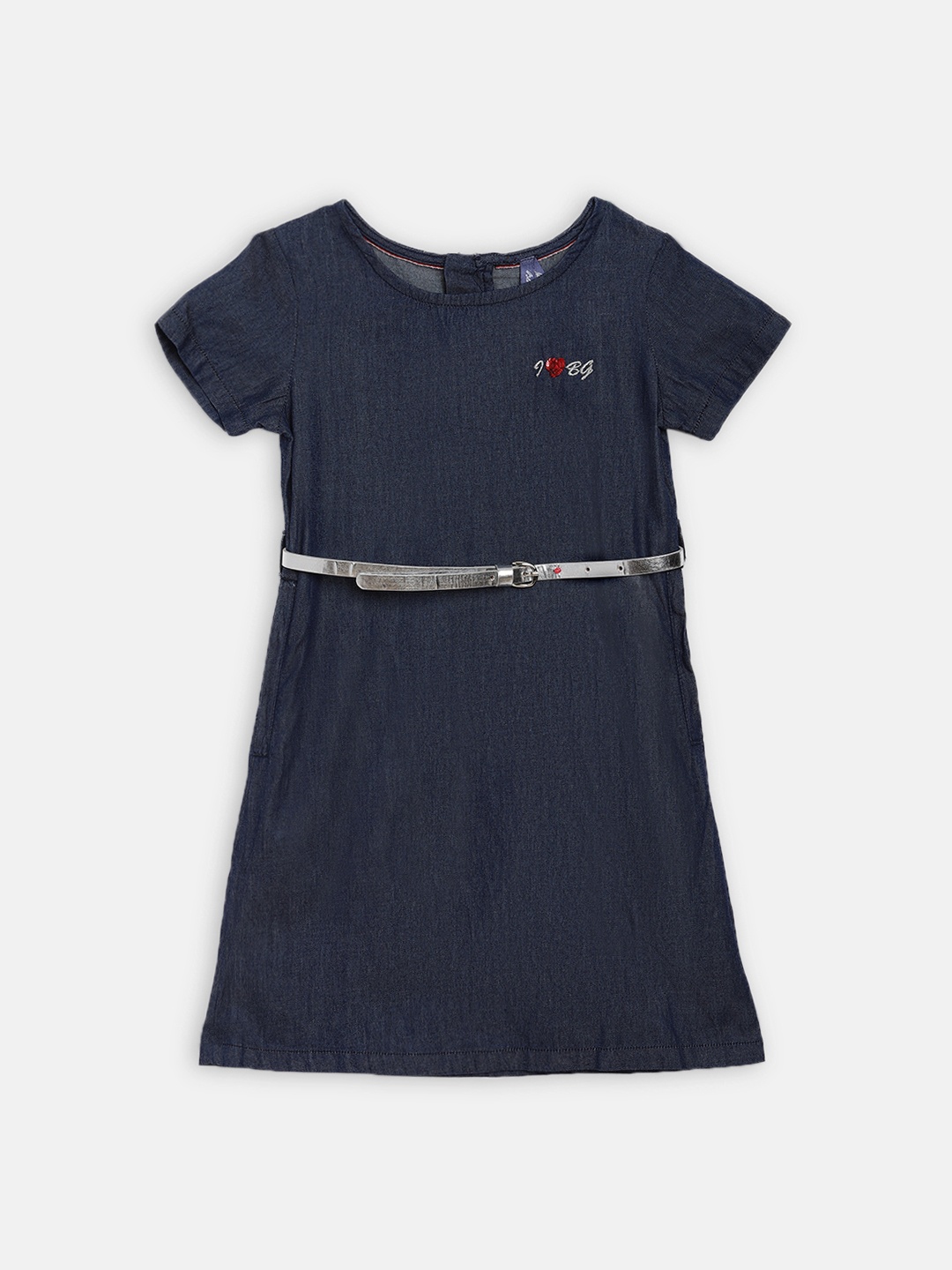 

Blue Giraffe Girls Navy Blue Solid Denim T-shirt Dress