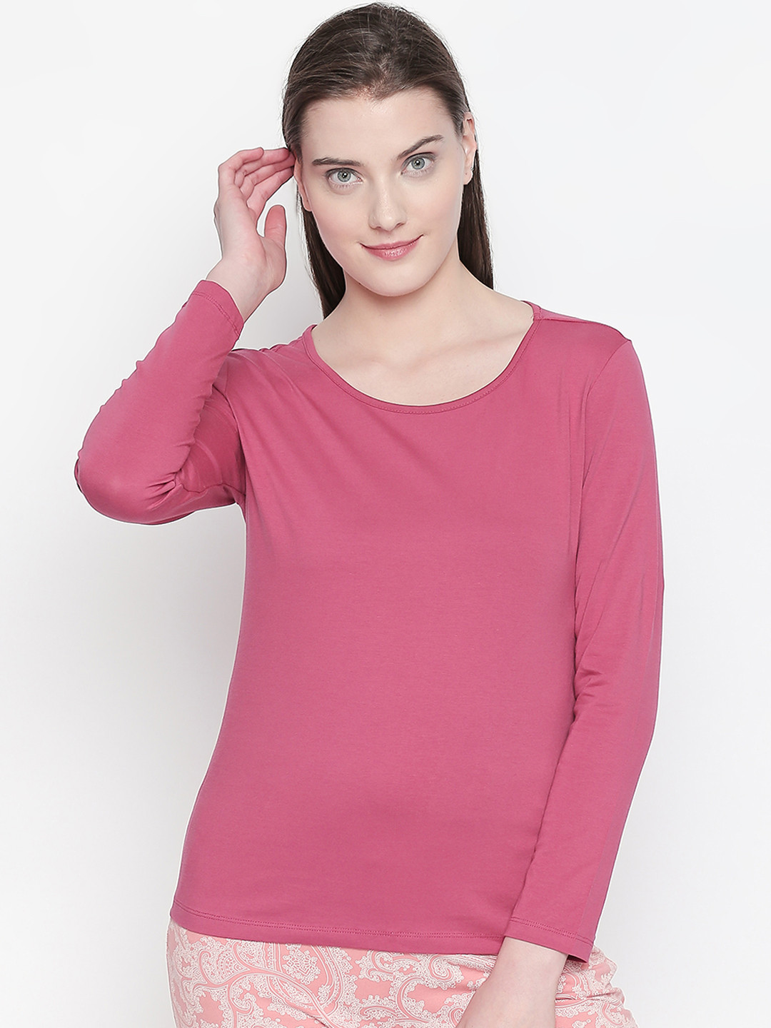 

Dreamz by Pantaloons Women Pink Solid Round Neck Lounge T-shirt