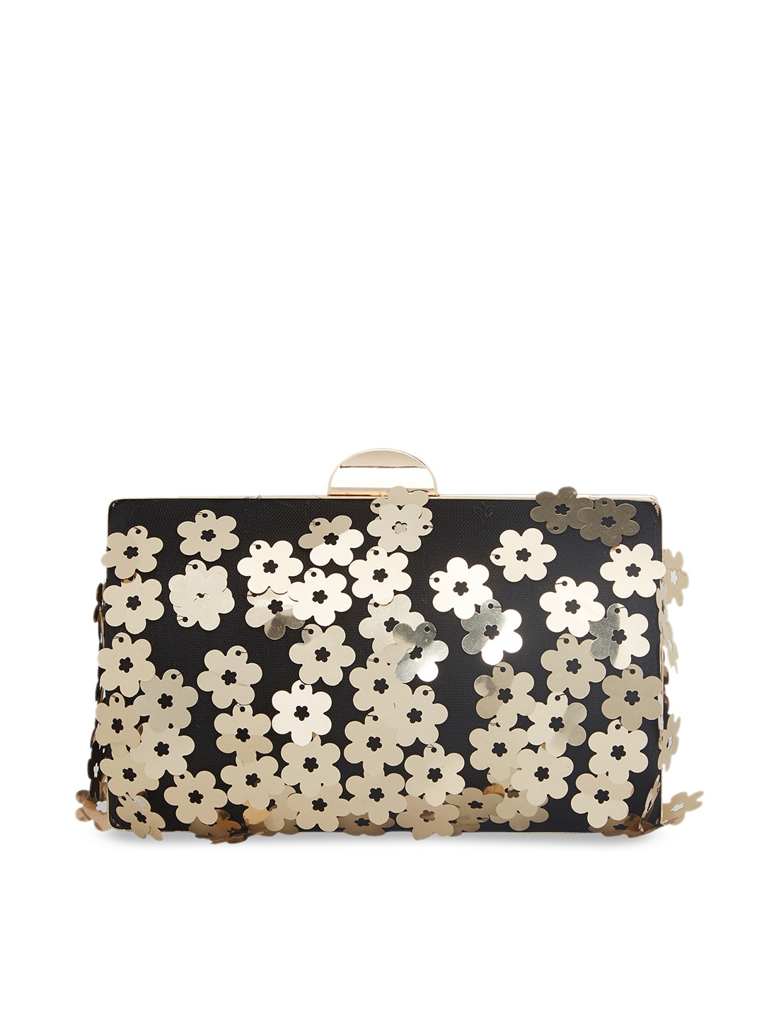 

Vdesi Women Black & Gold-Toned Floral Embellished Embellished Box Clutch