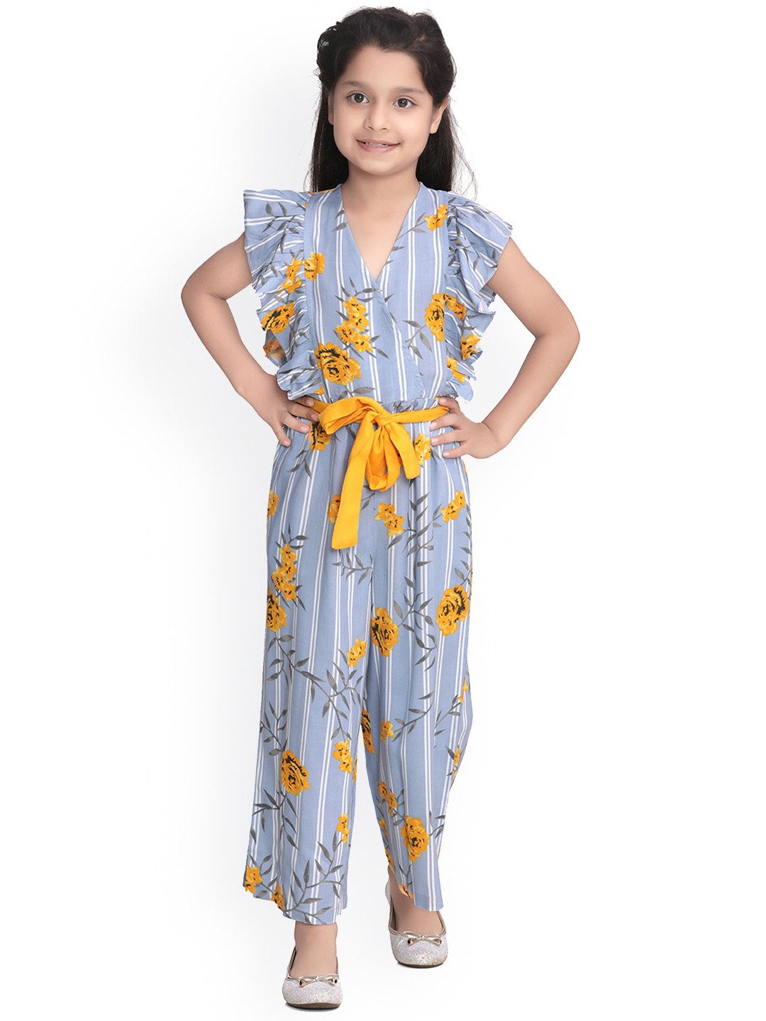 

StyleStone Girls Blue & Yellow Printed Basic Jumpsuit