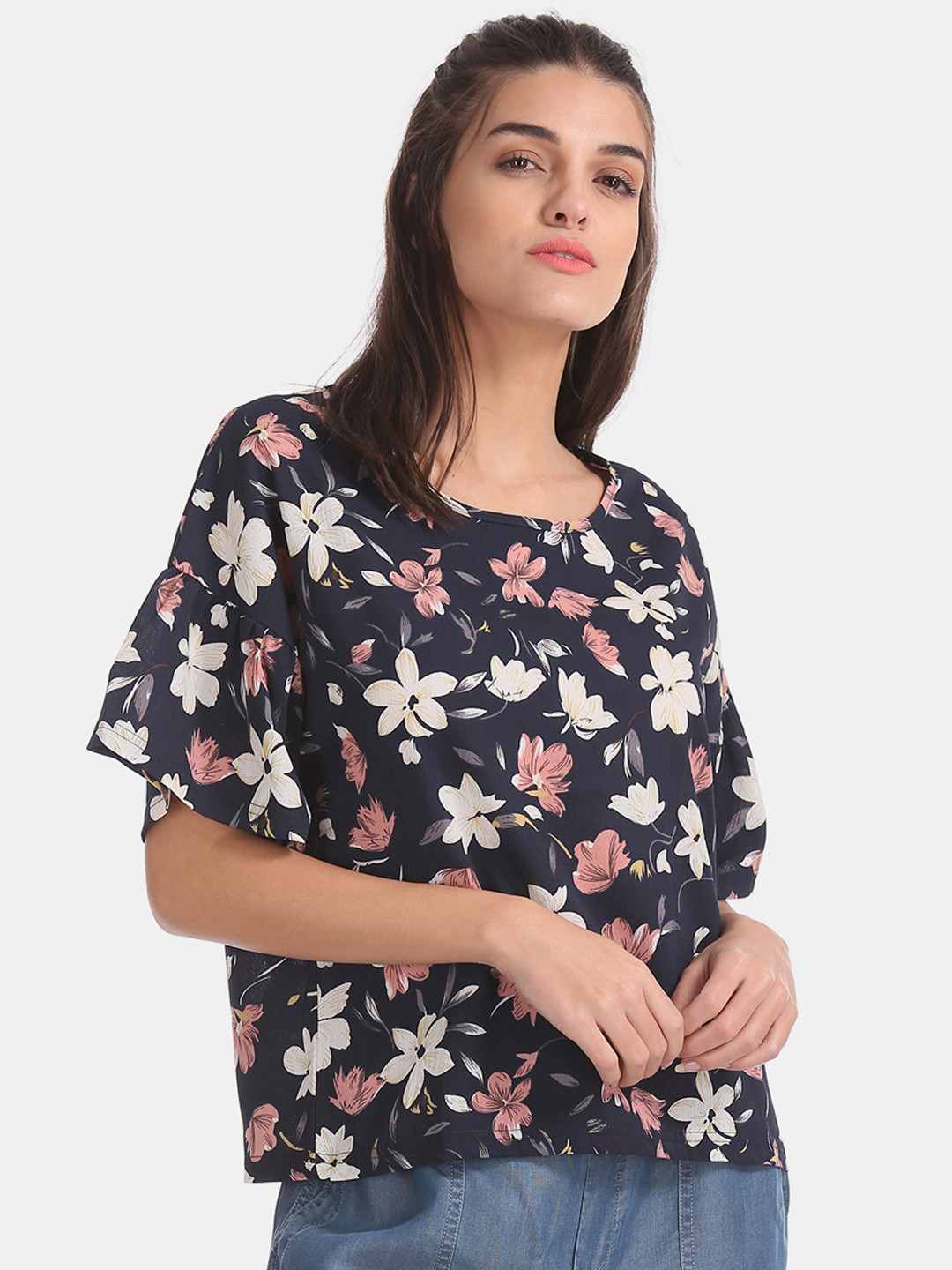 

U.S. Polo Assn. Women Blue Floral Printed Top