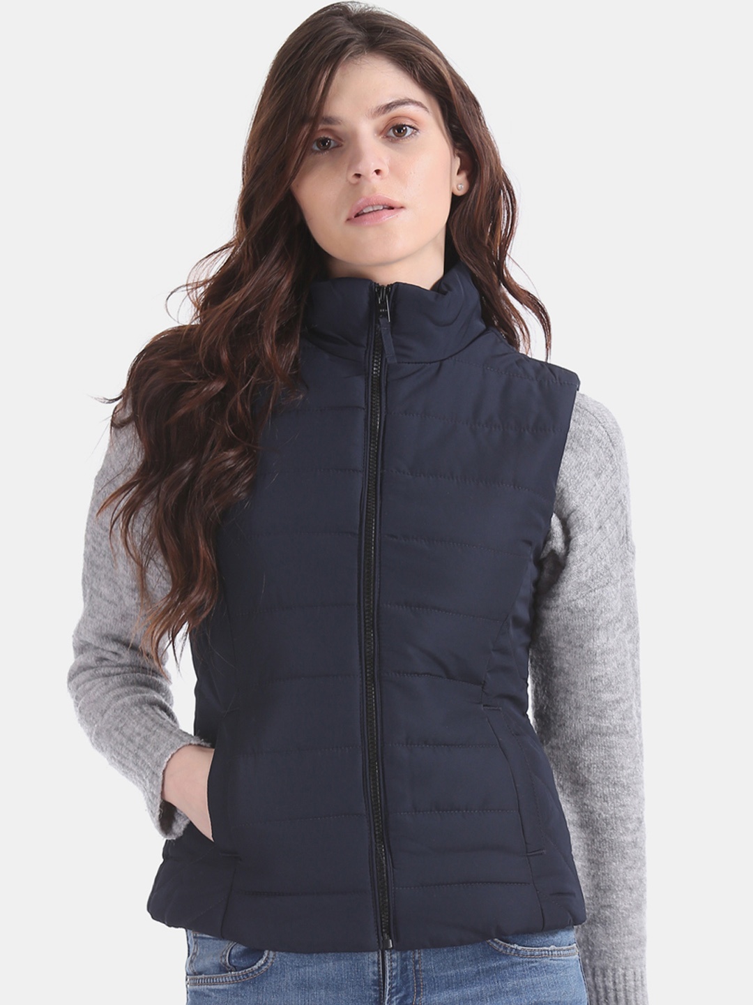 

Aeropostale Women Blue Solid Padded Jacket