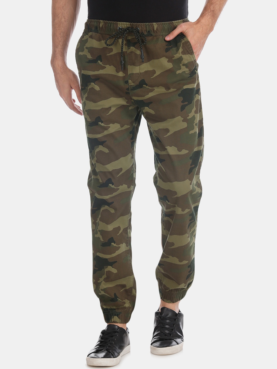

Aeropostale Men Olive-Green & Brown Camoflauge Print Woven Straight-Fit Joggers