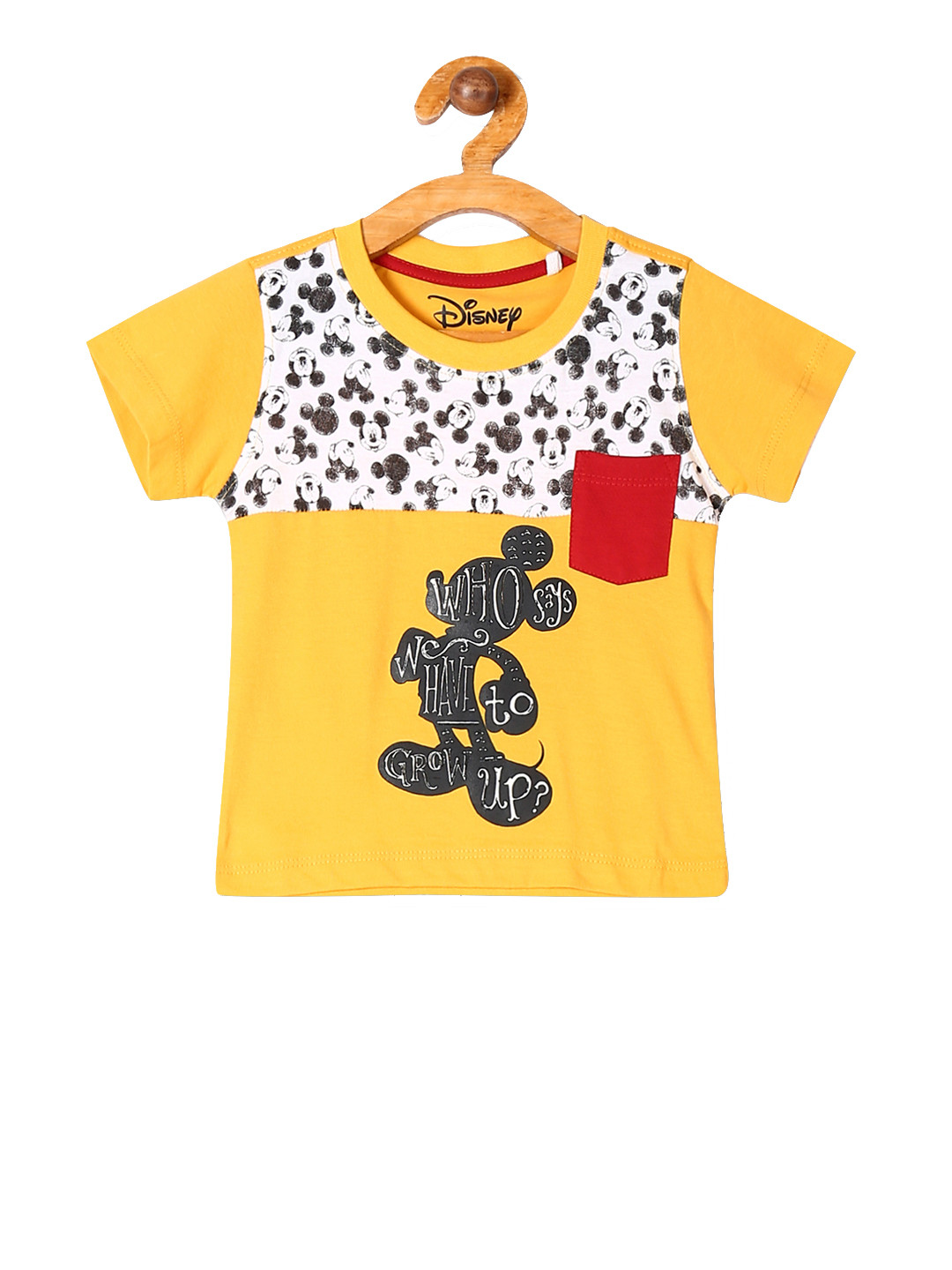 

Colt Infant Yellow Black Mickey Mouse Printed Round Neck Pure Cotton T-shirt