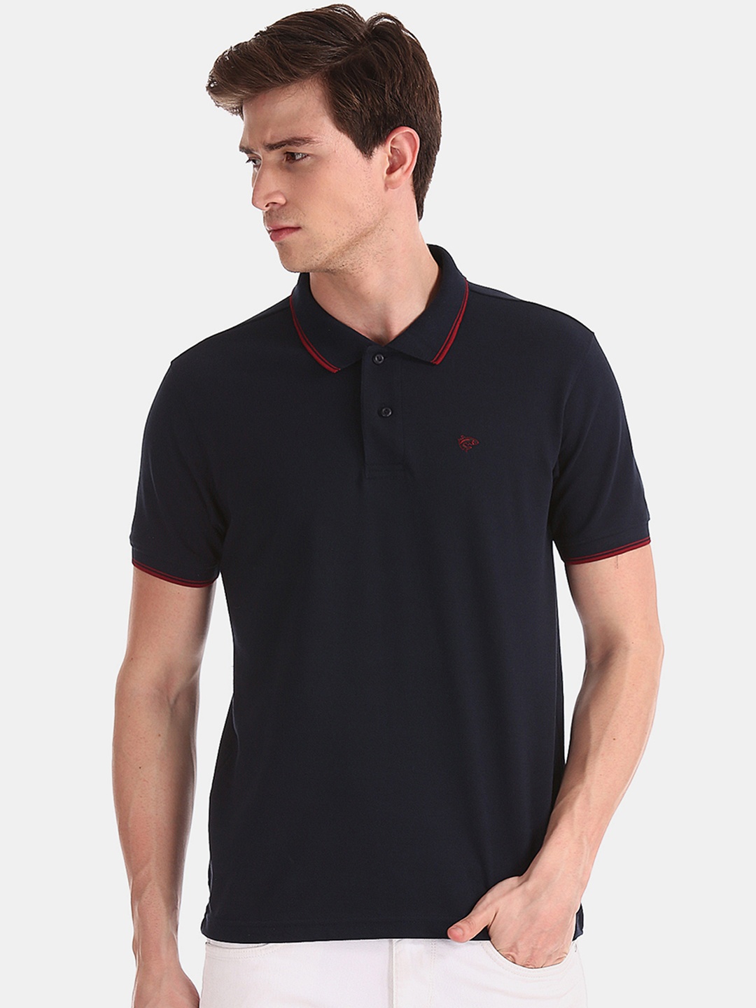 

Ruggers Men Navy Blue Solid Polo Collar T-shirt