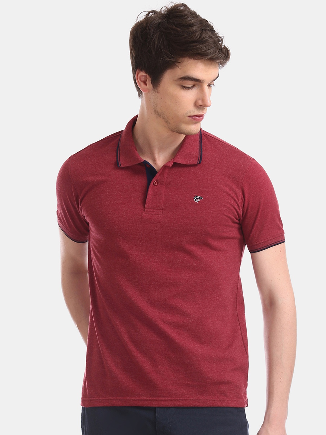 

Ruggers Men Maroon Solid Polo Collar T-shirt