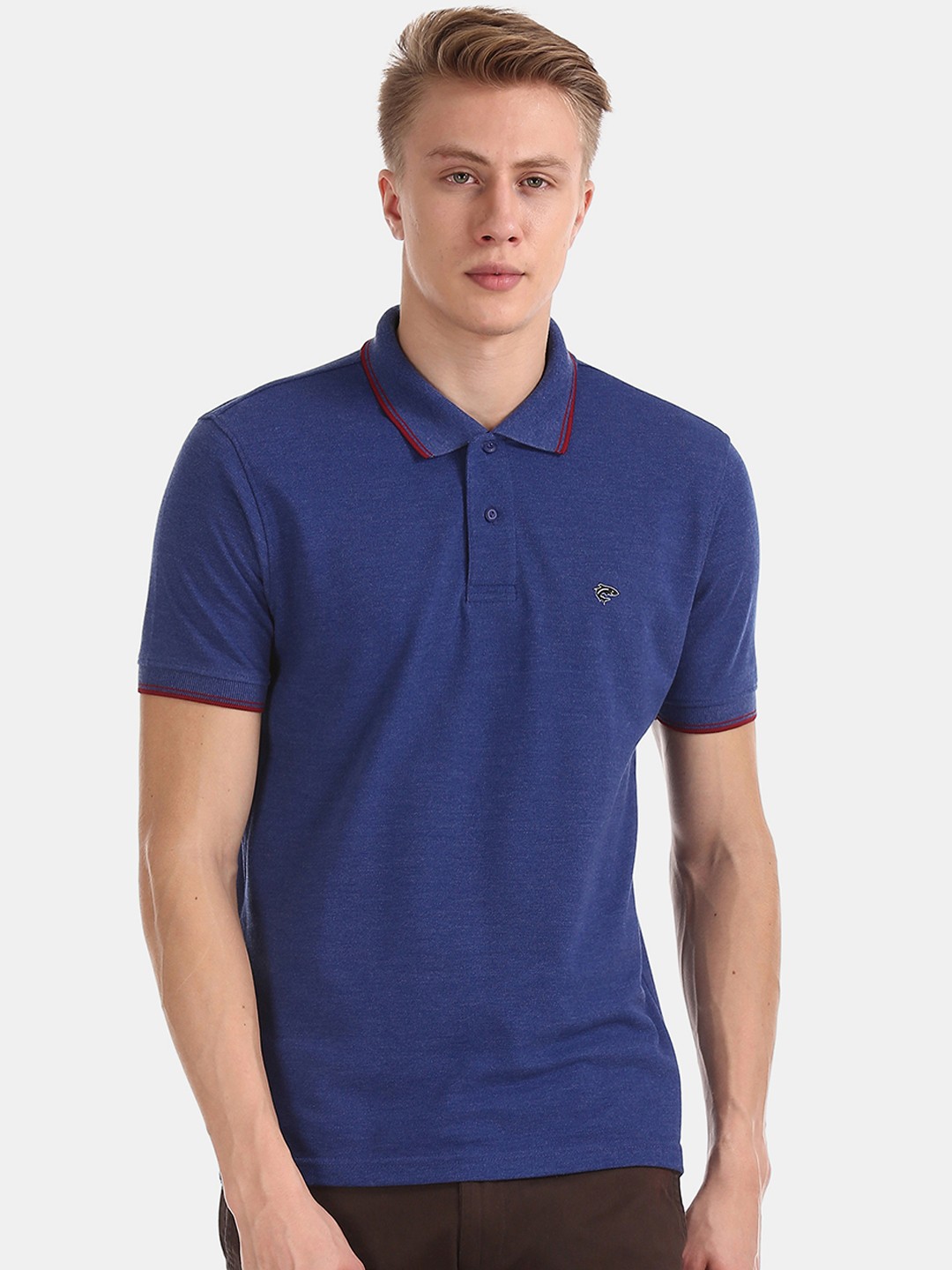 

Ruggers Men Blue Solid Polo Collar T-shirt