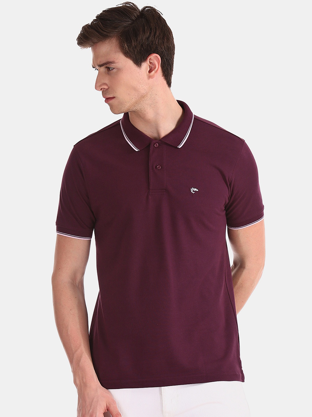 

Ruggers Men Purple Solid Polo Collar T-shirt