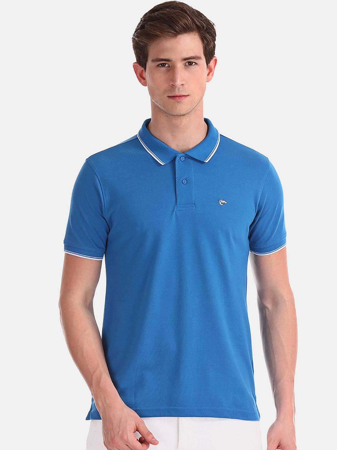 

Ruggers Men Blue Solid Polo Collar Pure Cotton T-shirt