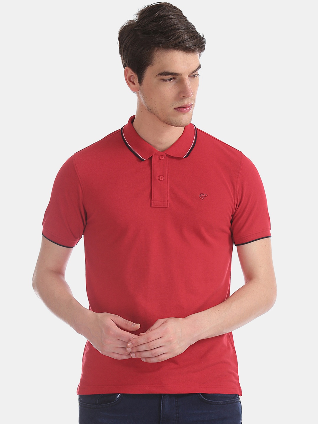 

Ruggers Men Red Solid Polo Collar Pure Cotton T-shirt