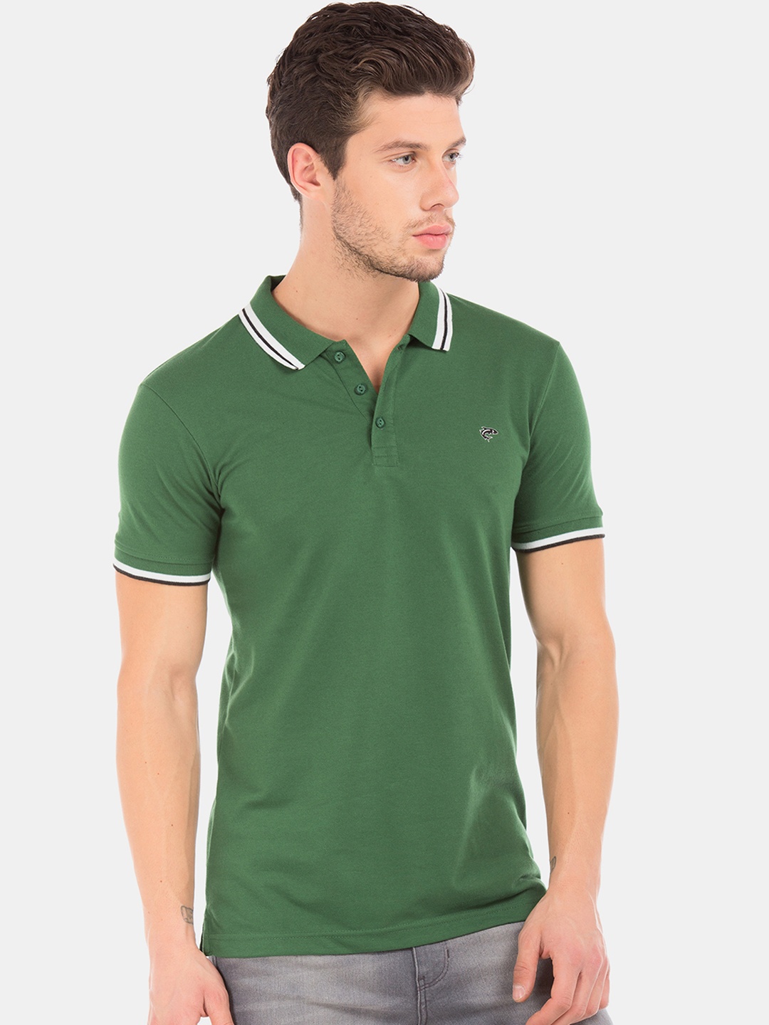 

Ruggers Men Green Solid Polo Collar T-shirt