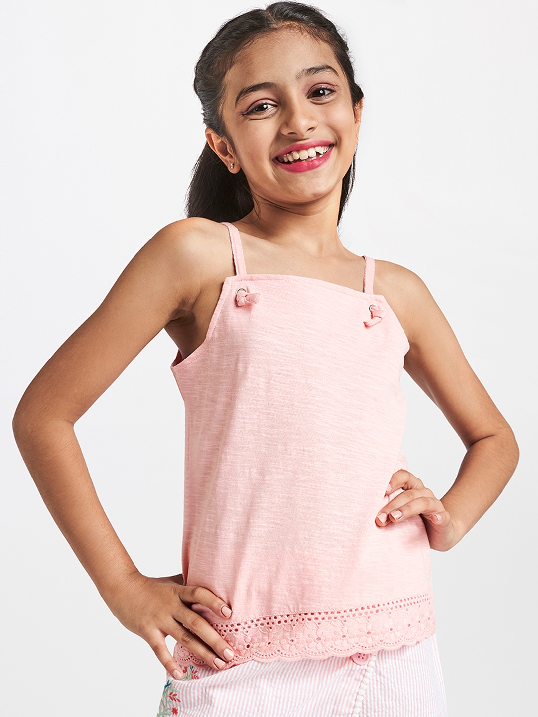 

Global Desi Girls Pink Self Design Top