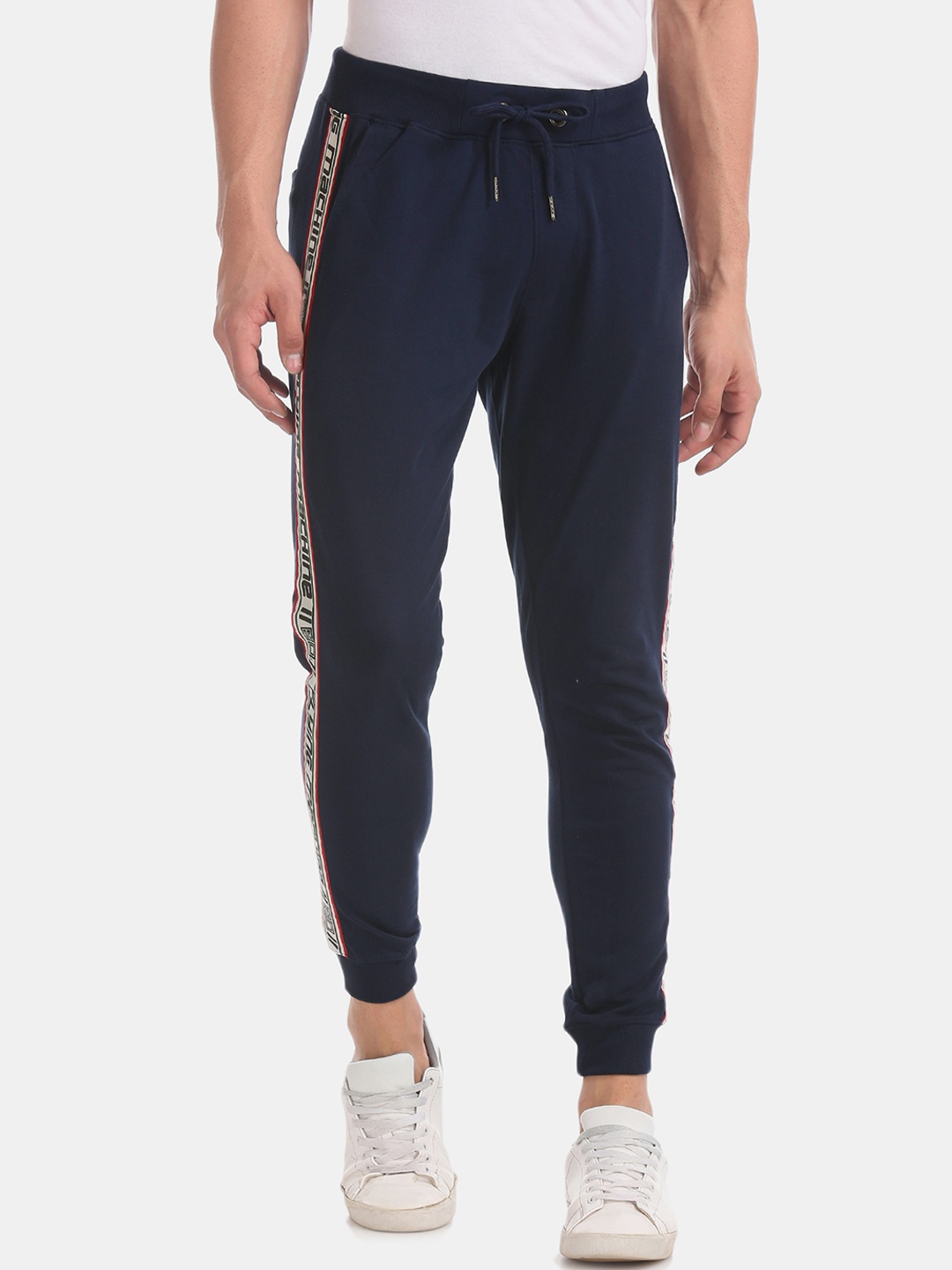 

Flying Machine Men Navy Blue Solid Straight-Fit Side Taping Joggers