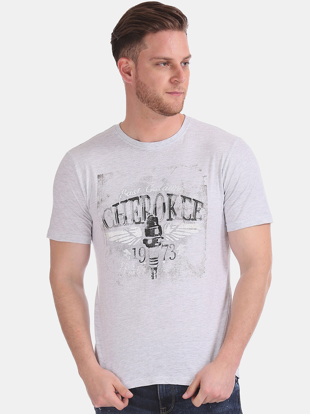 

Cherokee Men Grey Printed Round Neck T-shirt