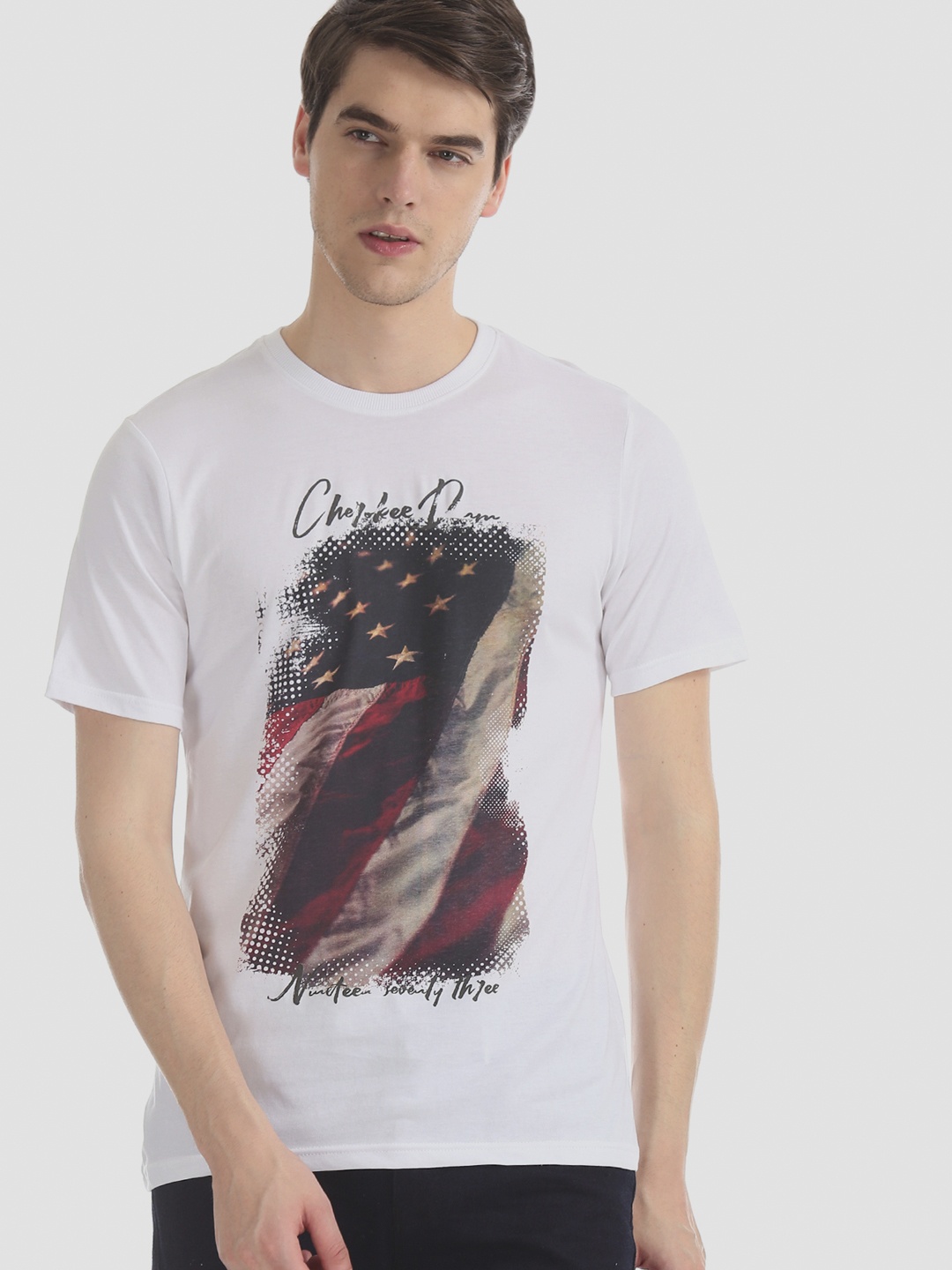 

Cherokee Men White Printed Round Neck T-shirt