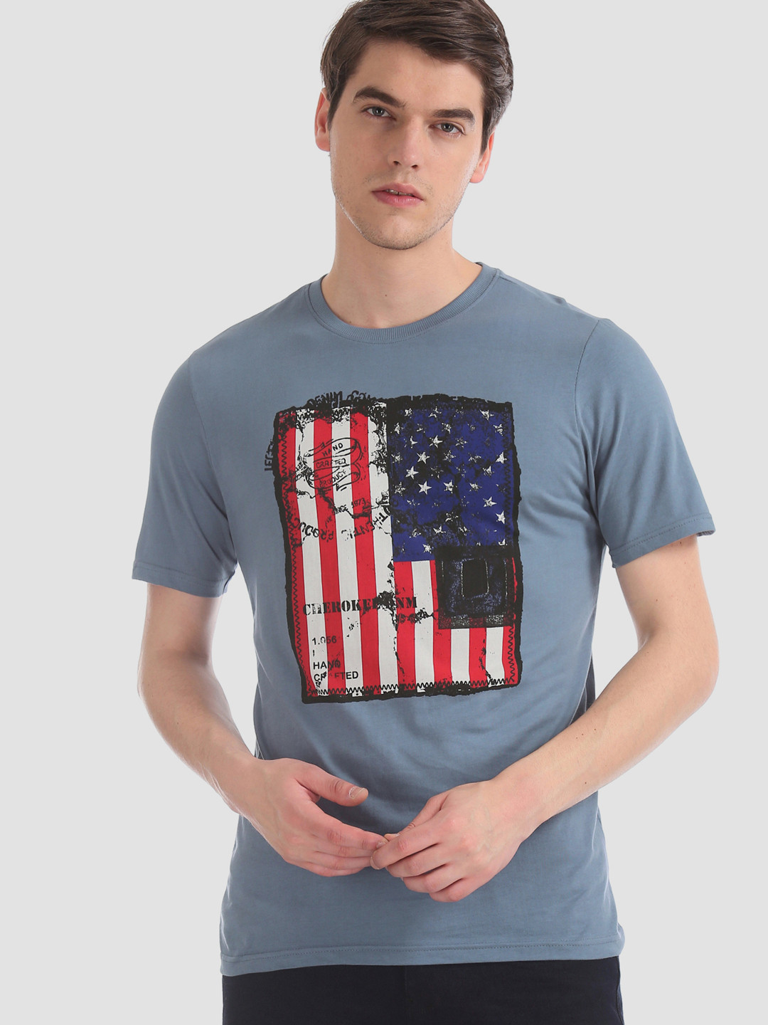 

Cherokee Men Blue Printed Round Neck T-shirt