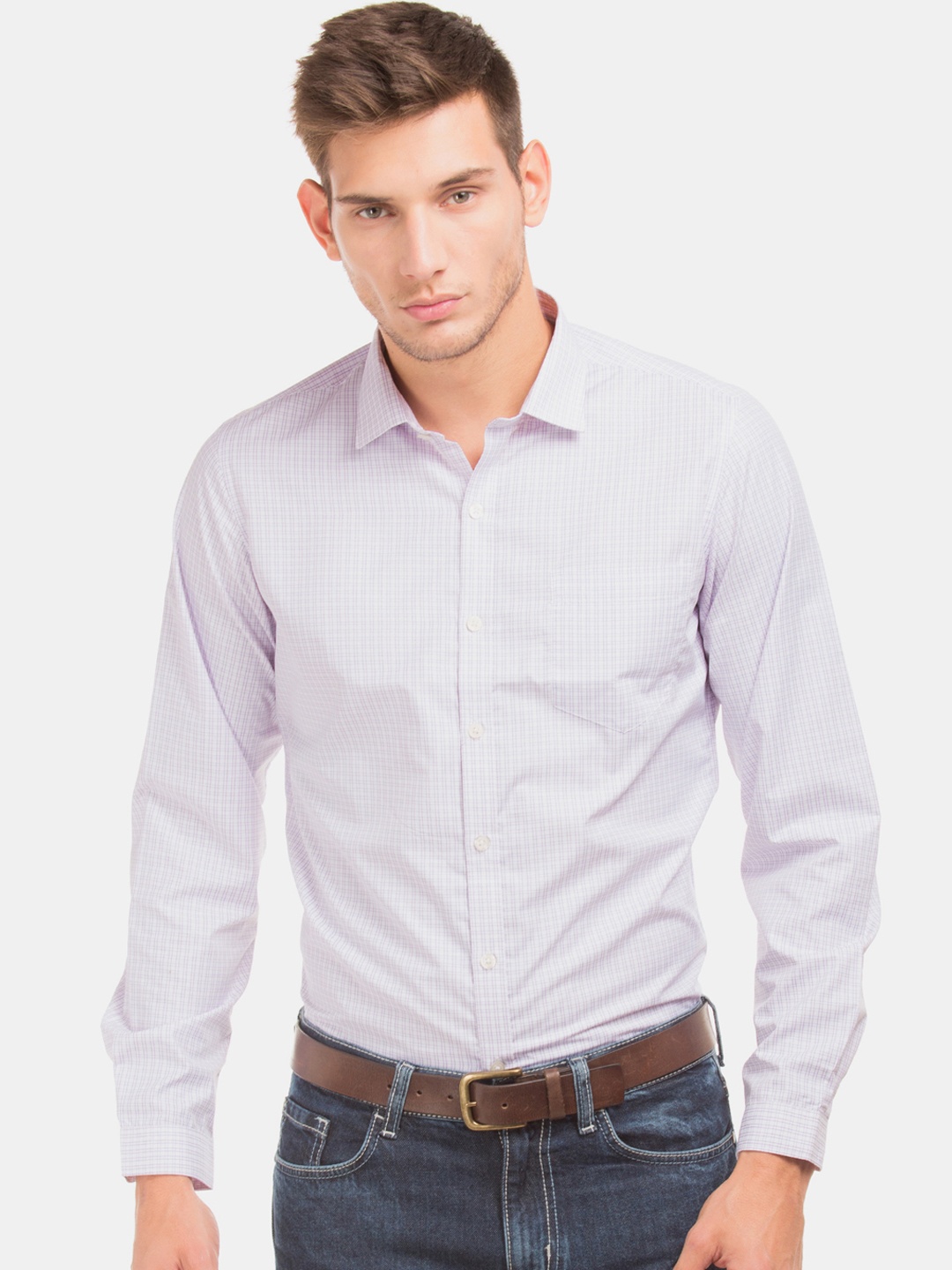 

Excalibur Men Lavender Slim Fit Checked Casual Shirt