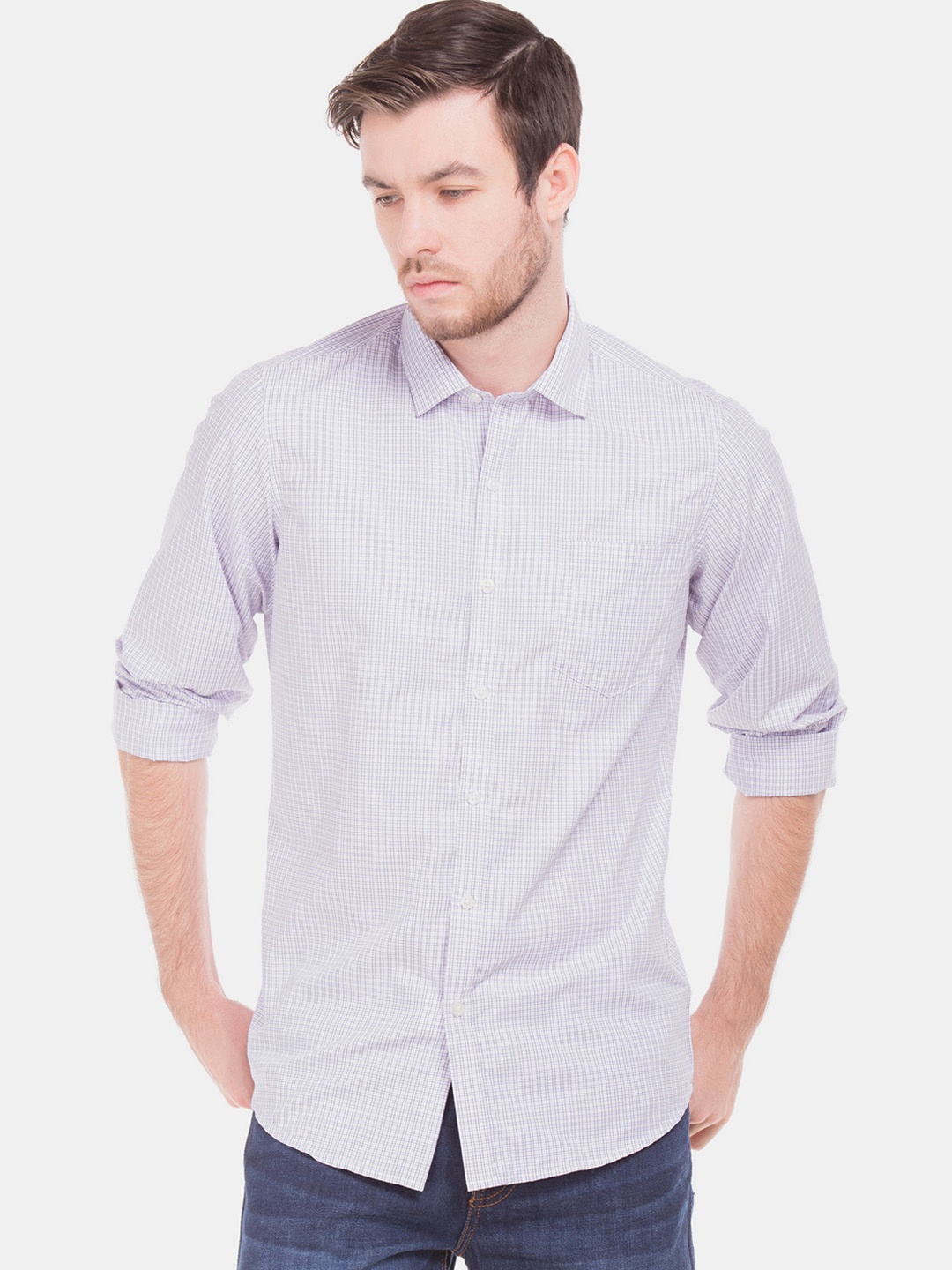 

Excalibur Men White & Purple Slim Fit Checked Casual Shirt