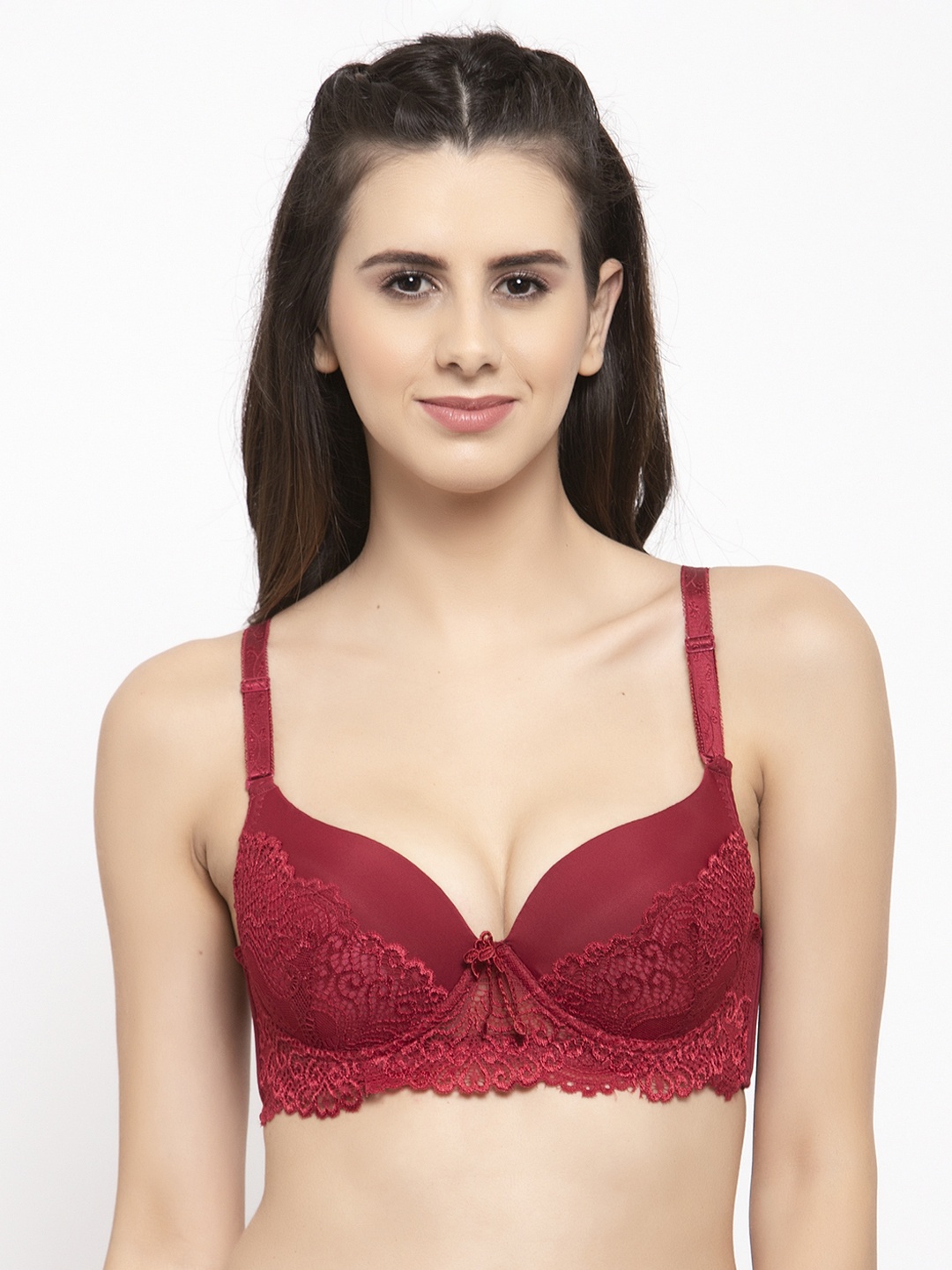 

Quttos Maroon Lace Underwired Lightly Padded T-shirt Bra QT-BR-4000-RED-32B