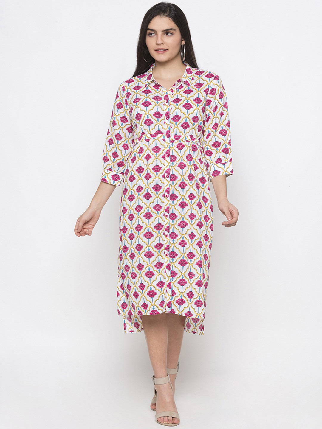 

Globus Women White & Pink Printed Shirt Dress