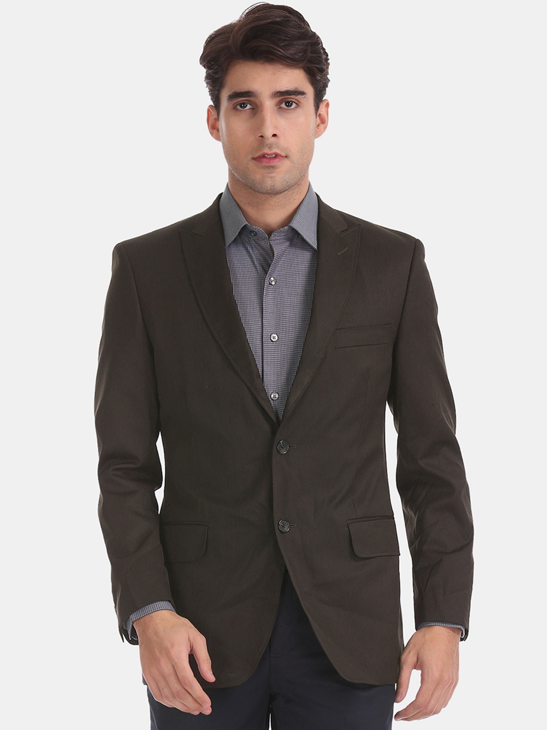 

Arrow Men Black Solid Single-Breasted Blazer, Brown