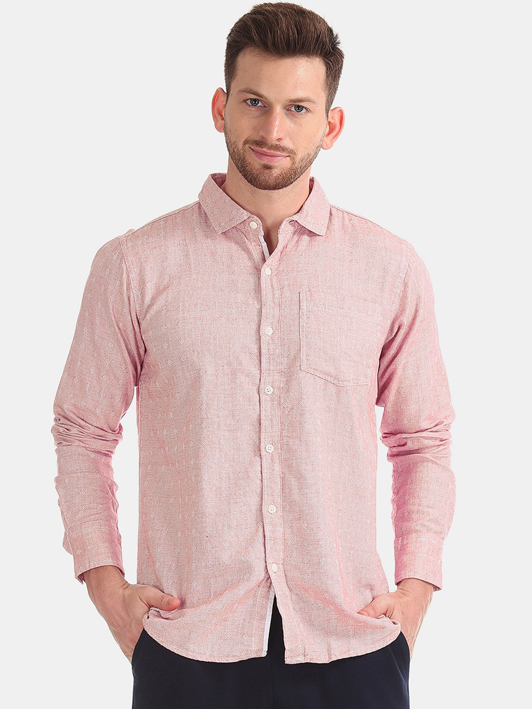 

Ruggers Men Red Regular Fit Self Design Casual Shirt