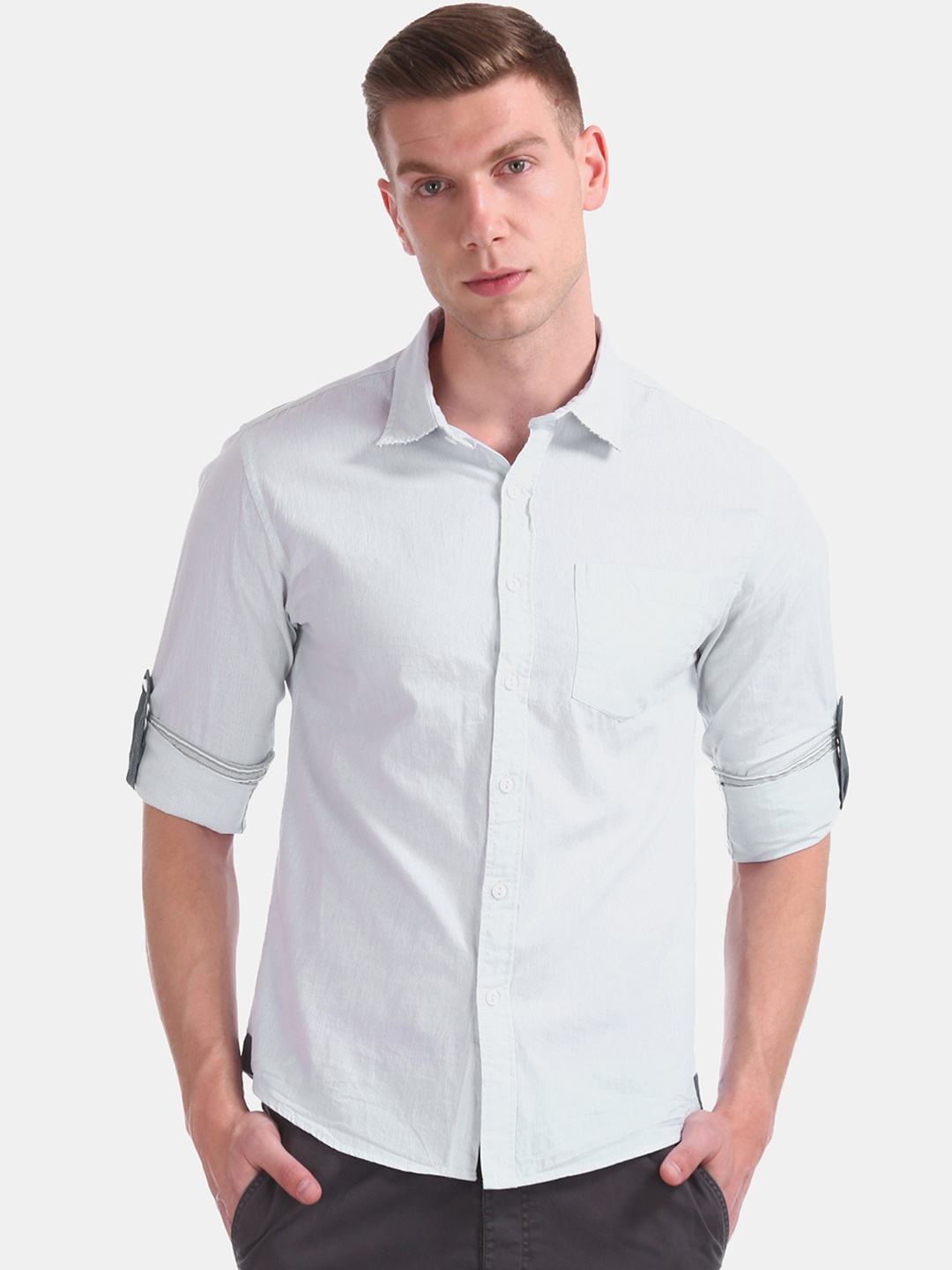 

Colt Men Blue Regular Fit Solid Casual Shirt