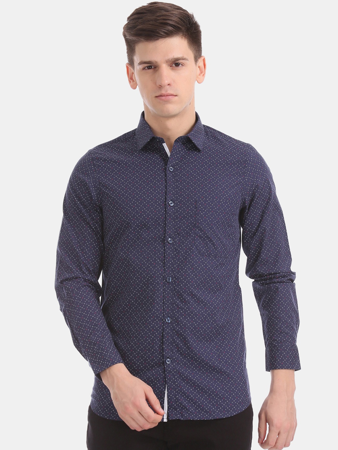

Excalibur Men Navy Blue Super Slim Fit Printed Casual Shirt