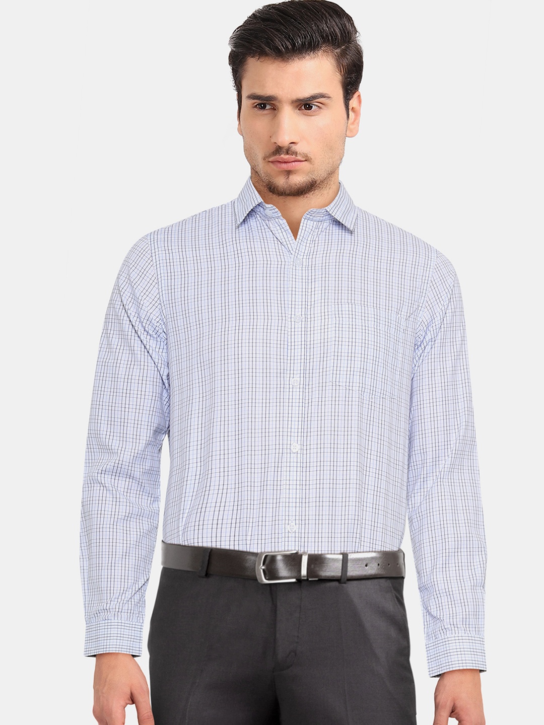 

Excalibur Men White & Blue Regular Fit Checked Formal Shirt