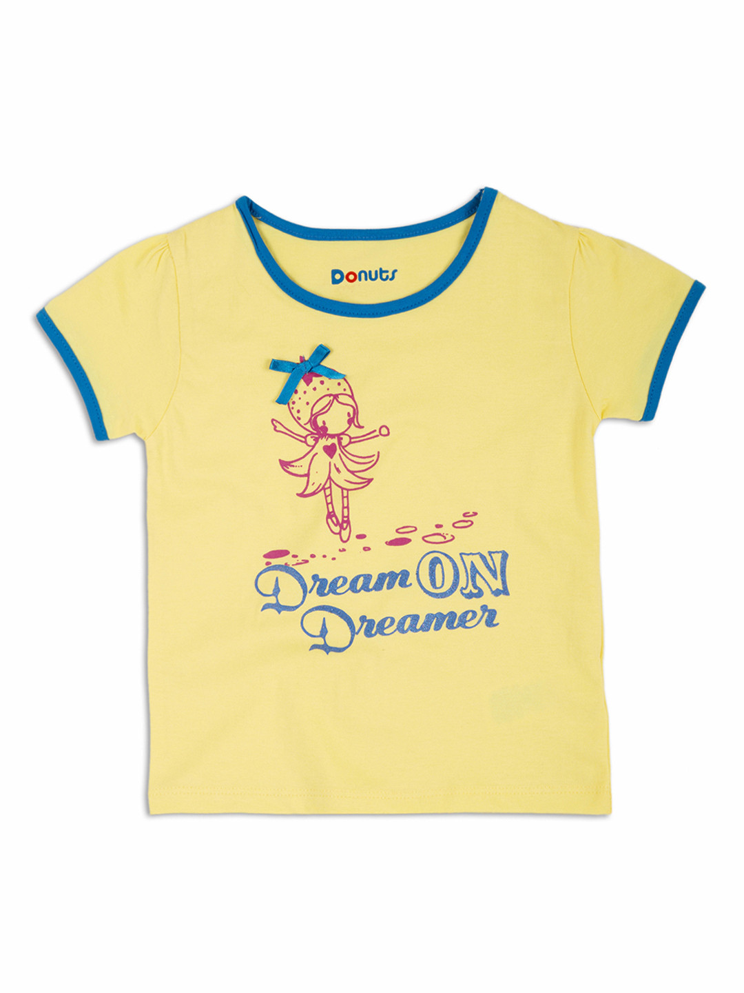 

Donuts Girls Yellow Printed Round Neck Pure Cotton T-shirt