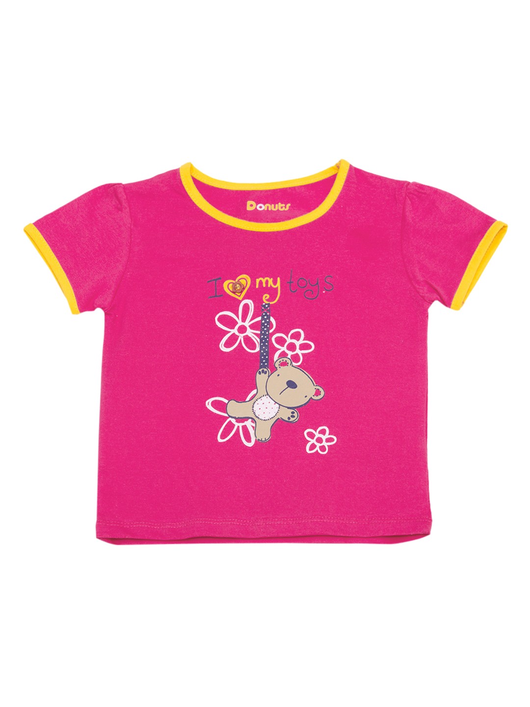 

Donuts Girls Pink Printed Round Neck Pure Cotton T-shirt