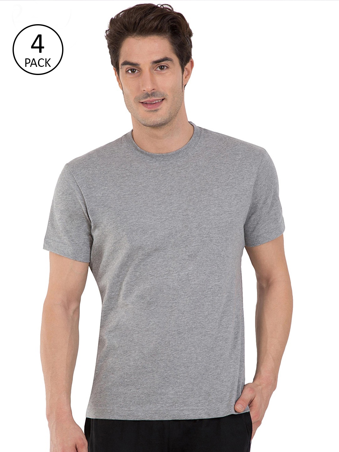 

Jockey Men Pack Of 2 Grey Melange Solid Comfort Fit Round Neck Sports T-shirt