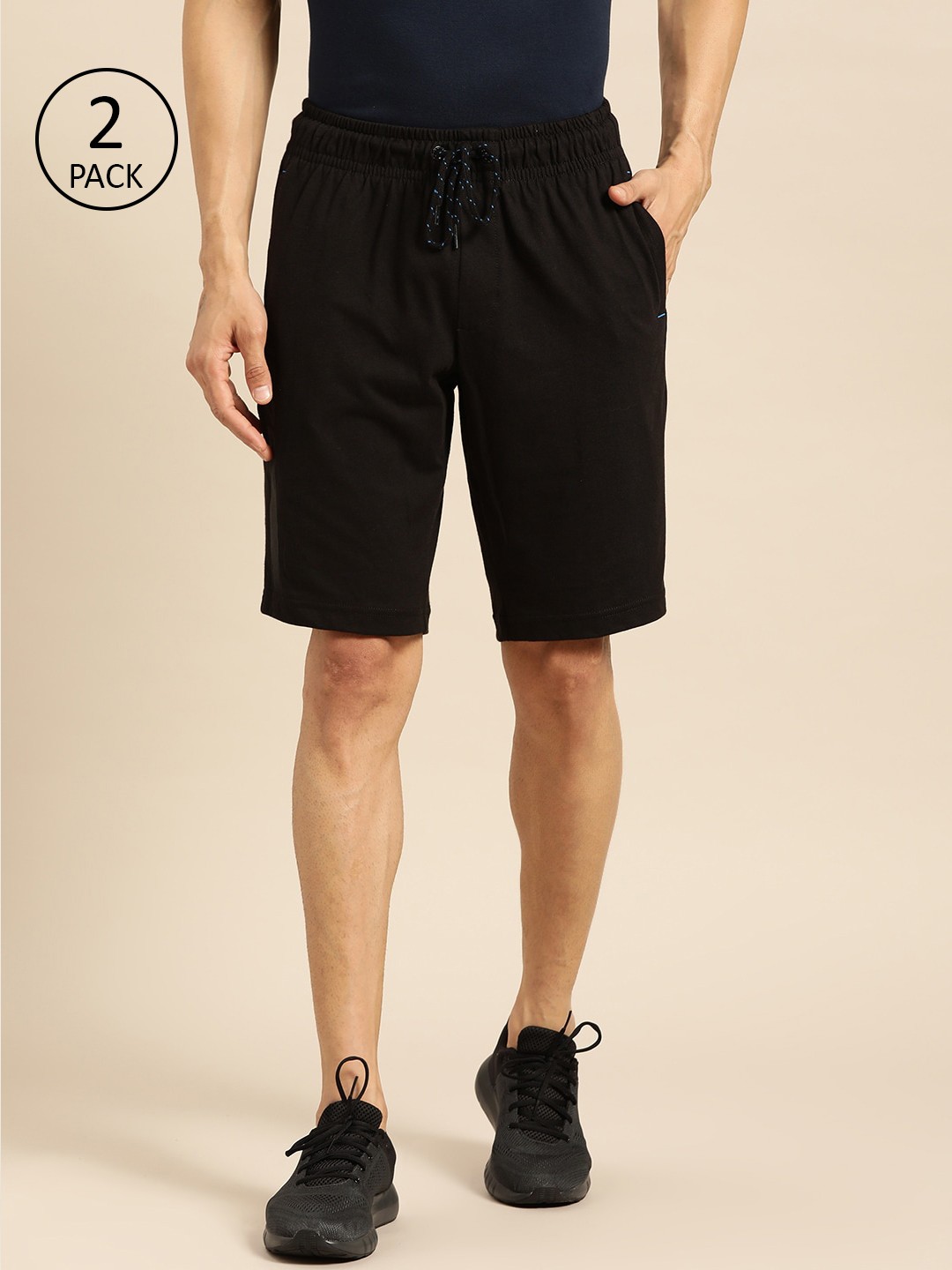 

Jockey Men Pack of 2 Black Solid Straight Fit Sport Shorts