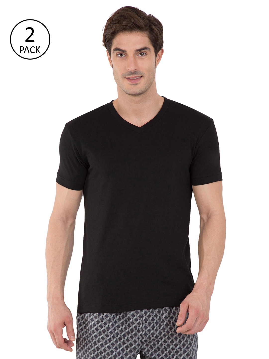 

Jockey Pack of 2 Men Black Solid V-Neck Lounge T-shirts