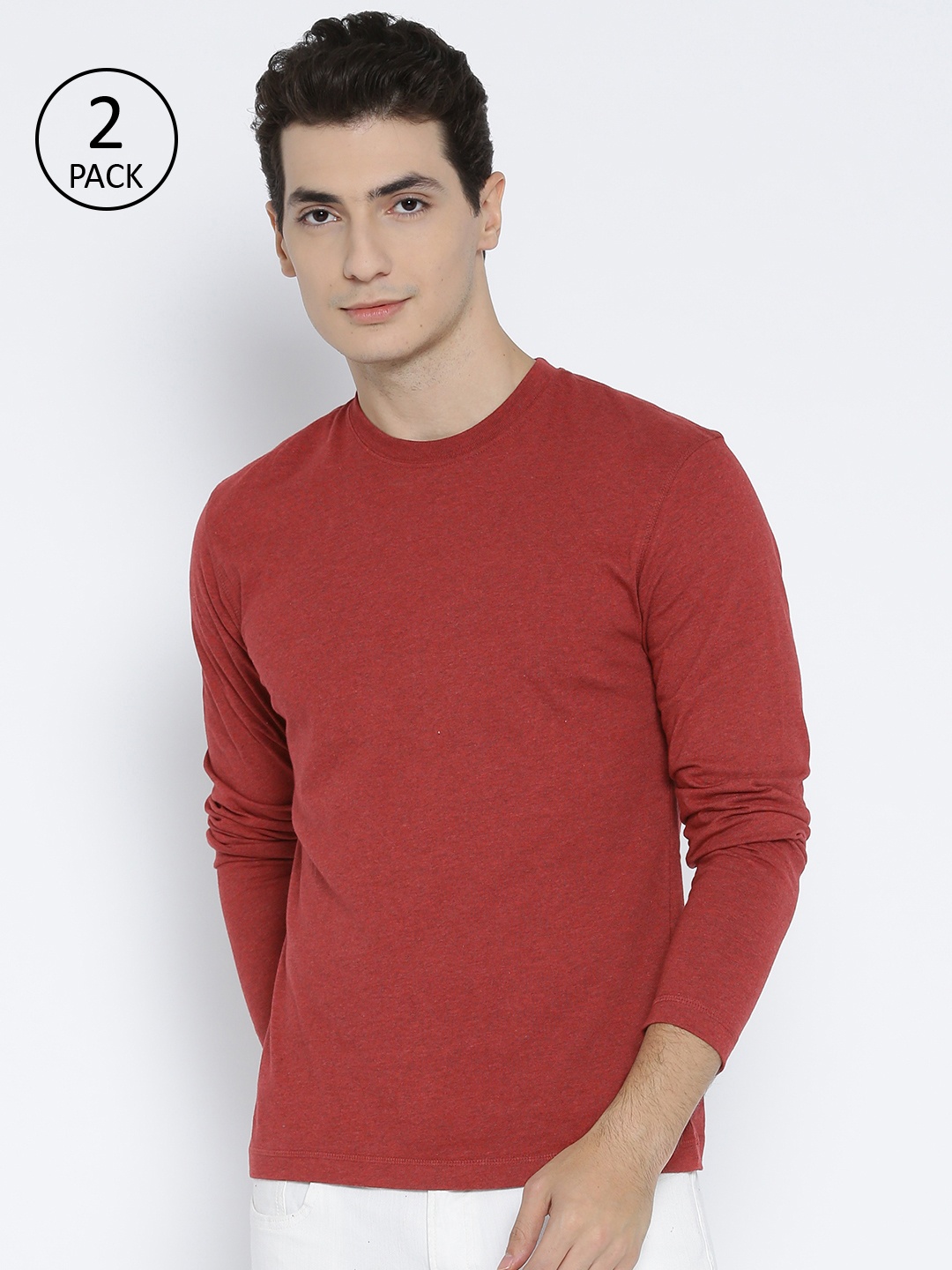 

Jockey Men Pack Of 2 Rust Red Solid Round Neck Pure Cotton T-shirt