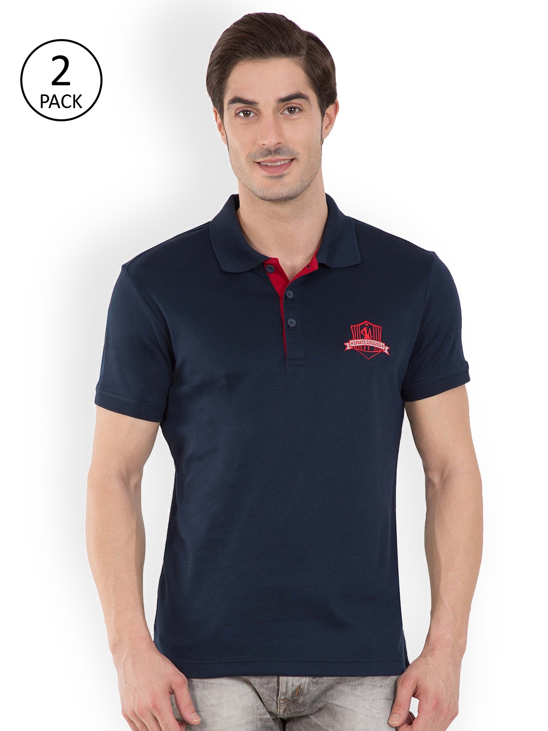 

Jockey Men Pack Of 2 Navy Blue Solid Polo Collar Pure Cotton T-shirt